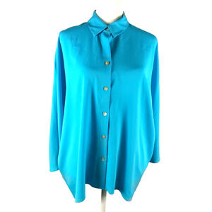 Chico's Women's Button Up Shirt Size 0 Small Quarter Sleeve Blue